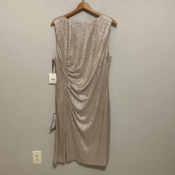 Calvin Klein Shimmering Metallic Gold Sleeveless Sheath Dress, Plus Size 16, 16W - Picture 11 of 14